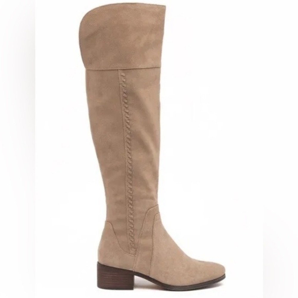 Vince Camuto Bendra Tan Suede Over The Knee Whipstitch Boots 6M VC-BENDRA NWOT